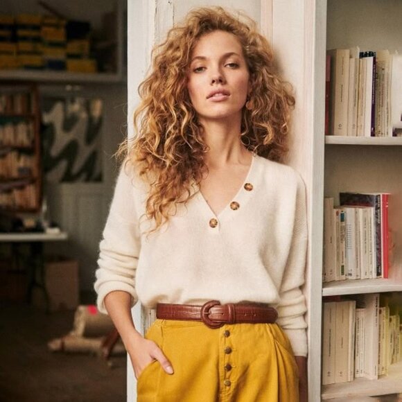 Sezane Sweaters - EUC Sezane Willy Mohair Alpaca Henley Sweater Ecru Small